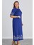 Kadın Aysar Kısa Kol Baskılı Iki Ip Boydan Mavi Elbise 5