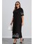 Kadın Aysar Kısa Kol Baskılı Iki Ip Boydan Siyah Elbise 5