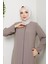 Yazlık Tesettür Ferace Fermuarlı Büyük Beden Bej Taş 2502 5