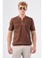 Kahve Fermuarlı Polo Yaka Kısa Kollu Örgü Slim Fit Erkek Triko 1
