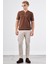 Kahve Fermuarlı Polo Yaka Kısa Kollu Örgü Slim Fit Erkek Triko 3