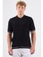 Siyah Polo Düğmeli Fitilli Kısa Kollu Slim Fit Erkek Triko 1
