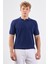 Lacivert Polo Düğme Yaka Düz Renk Slim Fit Erkek Triko 1