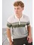 Haki Çizgili Desen Fermuarlı Polo Yaka Kısa Kollu Slim Fit Erkek Triko 1
