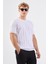 Beyaz Çizgili Desen Kısa Kol Slim Fit Erkek Triko 1