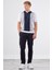 Lacivert Polo V Yaka Blok Desen Kısa Kollu Slim Fit Erkek Triko 4