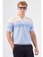 Mavi Çizgili Desen Fermuarlı Polo Yaka Kısa Kollu Slim Fit Erkek Triko 1