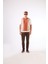 Kiremit Polo V Yaka Blok Desen Kısa Kollu Slim Fit Erkek Triko 1