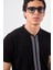 Siyah Polo Fermuar Yaka Düz Kısa Kollu Slim Fit Erkek Triko 1