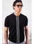 Siyah Polo Fermuar Yaka Düz Kısa Kollu Slim Fit Erkek Triko 5