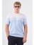 Açık Mavi Çizgili Desen Kısa Kol Slim Fit Erkek Triko 1