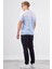 Açık Mavi Çizgili Desen Kısa Kol Slim Fit Erkek Triko 4