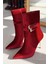 Calindo Kadife Toka Detaylı Kırmızı Kadın Topuklu Bot 1