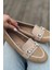 Pore Hasır Taş Detaylı Kadın Loafer Bej 5