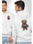 Akıllı Teknoloji Tarzı Ayıcık Beyaz Kapüşonlu Sweatshirt Kadın Erkek Ön Minimal Sırt Baskılı 4