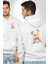 Çiçekli Mavi Elbiseli Ayıcık Beyaz Kapüşonlu Sweatshirt Kadın Erkek Ön Minimal Sırt Baskılı 4