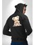 Çiçekli Mavi Elbiseli Ayıcık Siyah Kapüşonlu Sweatshirt Kadın Erkek Ön Minimal Sırt Baskılı 3