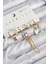 Pirinç Zirkon Taşlı Sallantılı ve Incili Gold Renk 6'lı Küpe Set 1