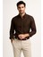 Erkek Kahverengi %100 Keten Düğmeli Yaka Modern Fit Cepsiz Gömlek 4