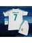 Cristiano Ronaldo Real Madrid 2018/19 Sezon Şeritli Beyaz Retro Çocuk Forması 4 Parça Forma+Şort+Çorap+Biliklik 4