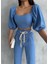 Keten Crop Karpuz Kol Bluz-Pantolon Hasır Kemerli - Mavi 2