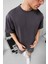 Oversize Erkek Basic T-Shirt Füme 2