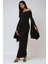 Kadın Özel Dikim Yırtmaçlı Omzu Açık Bodycone Maxi Elbise Black 1