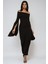 Kadın Özel Dikim Yırtmaçlı Omzu Açık Bodycone Maxi Elbise Black 3