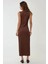 Kadın Dokulu Halter Yaka Vücut Saran Maxi Elbise Brown 3