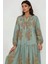 Kadın Gömlek Yaka Desenli Viskon Modest Elbise Green 1