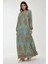 Kadın Gömlek Yaka Desenli Viskon Modest Elbise Green 6
