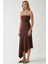 Kadın Straplez Asimetrik Bodycon Örme Elbise Brown 1