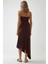 Kadın Straplez Asimetrik Bodycon Örme Elbise Brown 2