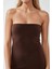 Kadın Straplez Asimetrik Bodycon Örme Elbise Brown 3