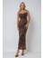 Kadın Desenli Askılı Bodycon Maxi Elbise Brown 1