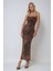 Kadın Desenli Askılı Bodycon Maxi Elbise Brown 2