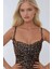 Kadın Desenli Askılı Bodycon Maxi Elbise Brown 3