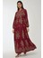 Kadın Baskılı Uzun Kol Viskon Modest Elbise Red 1