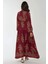 Kadın Baskılı Uzun Kol Viskon Modest Elbise Red 4