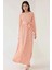 Kadın Çiçek Desenli Uzun Kol Örme Modest Elbise Pink 5