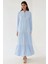Kadın Düğmeli Desenli Kısa Modest Elbise Blue 2