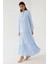 Kadın Düğmeli Desenli Kısa Modest Elbise Blue 5