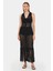 Kadın Kolsuz Örme Maxi Elbise, V-Yaka ve Püskül Paça Black 1
