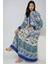 Kadın Gömlek Yaka Desenli Modest Elbise Blue 1