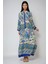 Kadın Gömlek Yaka Desenli Modest Elbise Blue 2