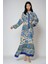 Kadın Gömlek Yaka Desenli Modest Elbise Blue 4