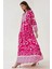Kadın Baskılı Uzun Kol Viskon Modest Elbise Pink 2