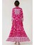 Kadın Baskılı Uzun Kol Viskon Modest Elbise Pink 6