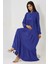 Kadın Dokulu Bağlama Detaylı Bisiklet Yaka Modest Elbise Fas Mavisi 2