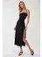 Kadın Askılı Vücuda Oturan Yırtmaç Detaylı Örme Maxi Elbise Black 1